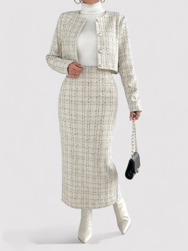 Ancien | Elegant Plaid Two-Piece Set with Long Skirt