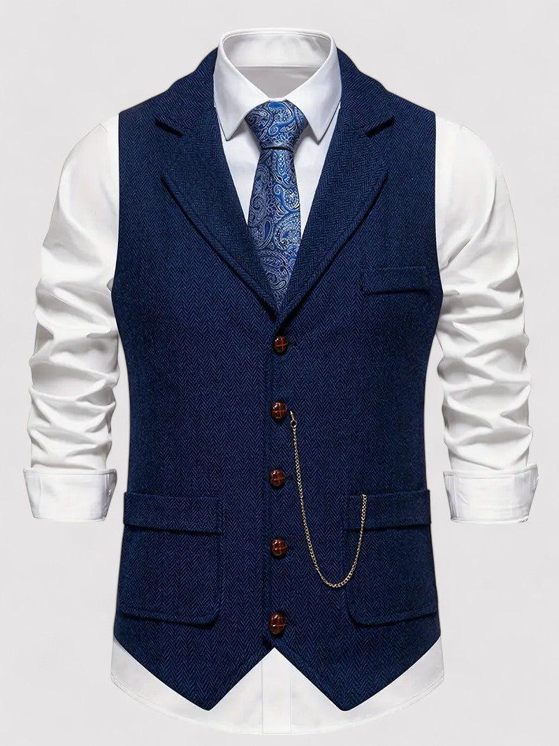 Ancient Elegant Retro Men's Vest with Herringbone Pattern