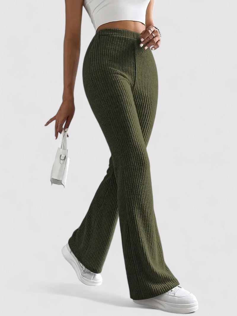 Ancien | Ribbed Flare Leg Trousers with High Waist