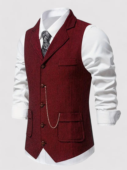 Ancient Elegant Retro Men's Vest with Herringbone Pattern