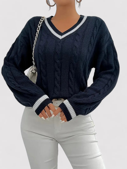 Ancien | V-Neck Cable Knit Women's Sweater