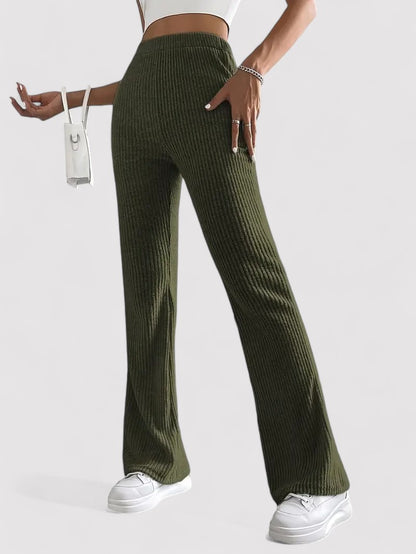 Ancien | Ribbed Flare Leg Trousers with High Waist