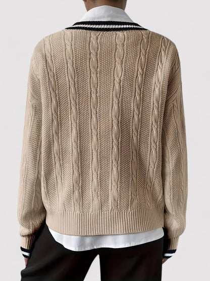 Ancien | Elegant Cable Knit V-neck Ladies Sweater