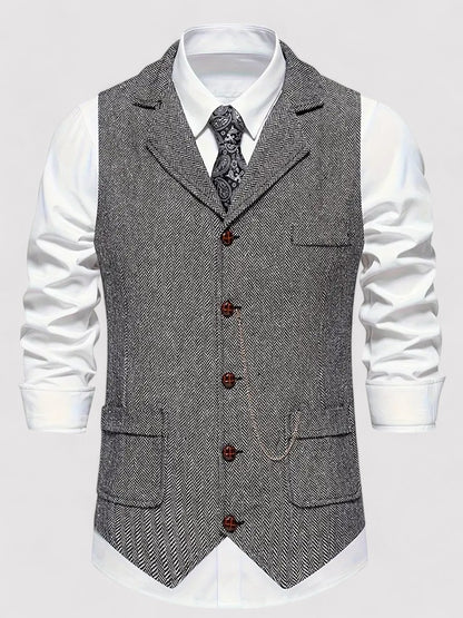 Ancient Elegant Retro Men's Vest with Herringbone Pattern