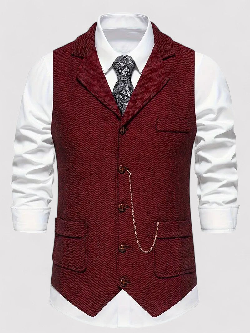 Ancient Elegant Retro Men's Vest with Herringbone Pattern