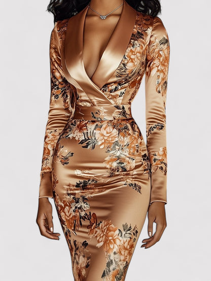 Ancien | Women's Floral Satin Printed Bodycon Dress