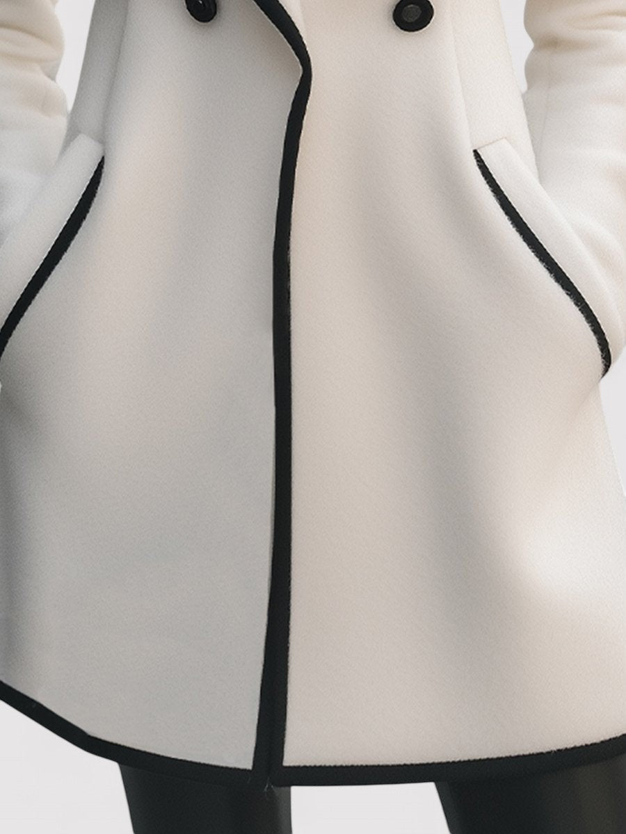 Ancien | Women's Chic Double-Breasted White Coat with Black Trim