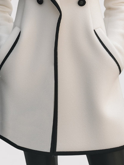 Ancien | Women's Chic Double-Breasted White Coat with Black Trim