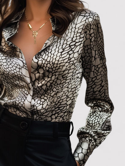 Ancien | Women's Modern Satin Printed Blouse with Classic Snake Pattern Elegance