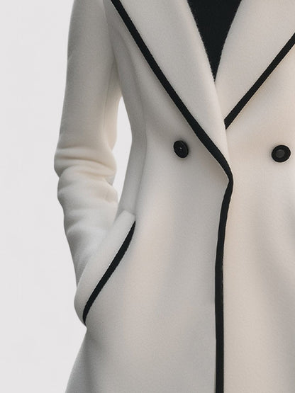 Ancien | Women's Chic Double-Breasted White Coat with Black Trim