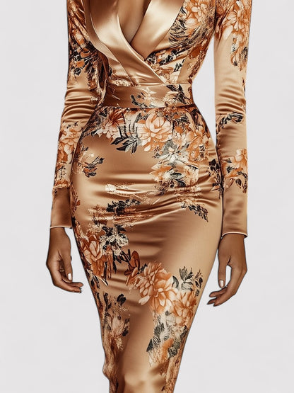 Ancien | Women's Floral Satin Printed Bodycon Dress